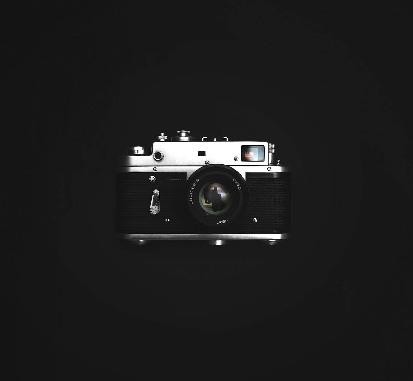 close up photograph of classic black and silver camera